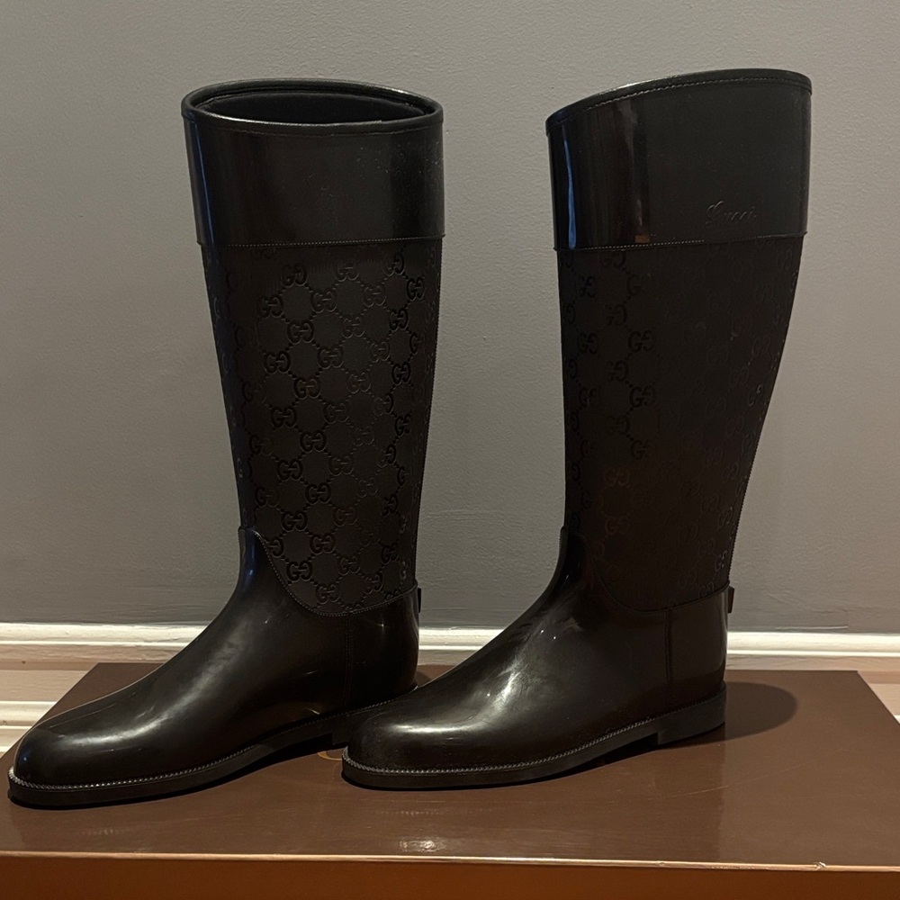 Gucci Black Monogram Women's Rain Boots